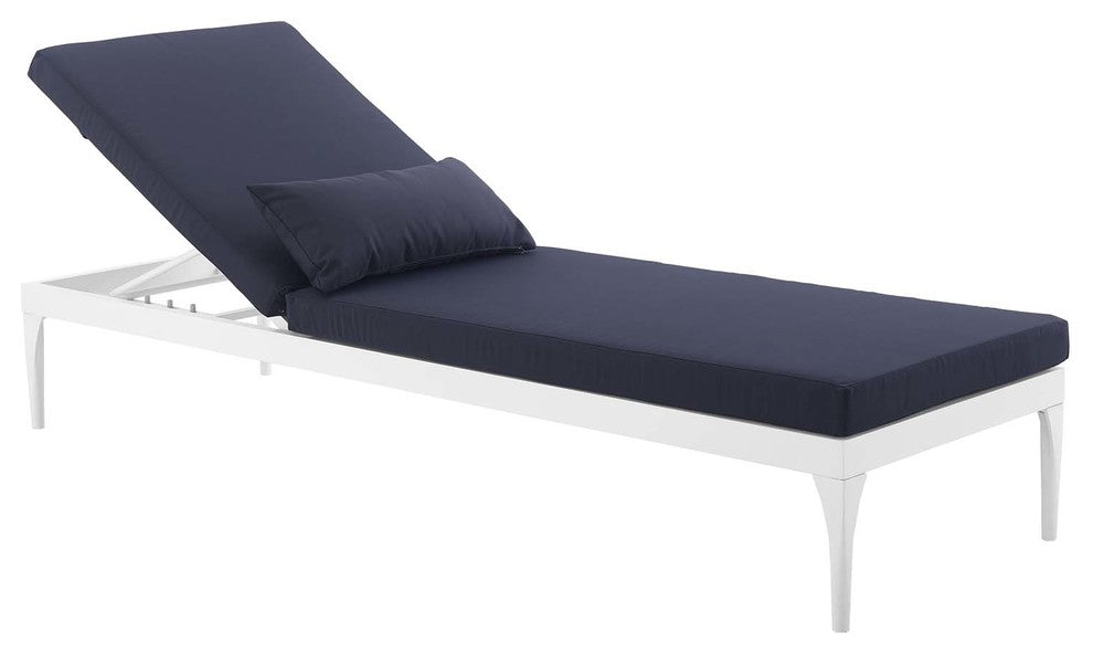 White Navy Perspective Cushion Outdoor Patio Chaise Lounge Chair