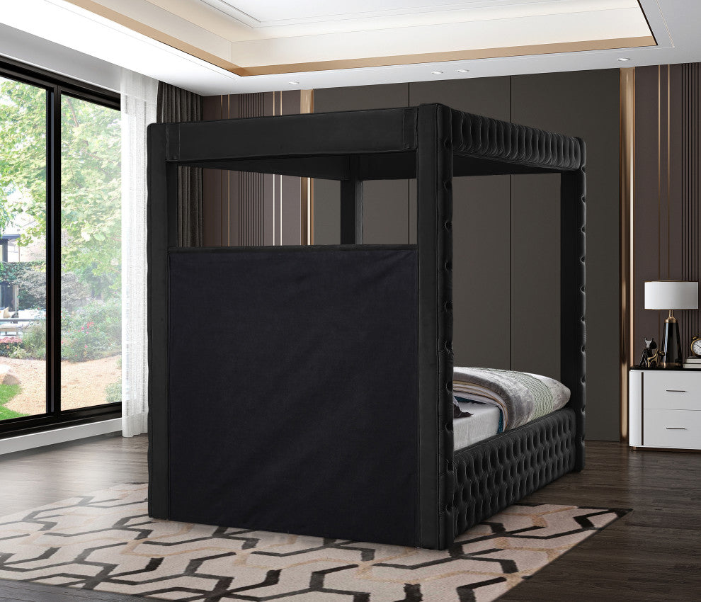 Royal Velvet Upholstered Bed, Black, King
