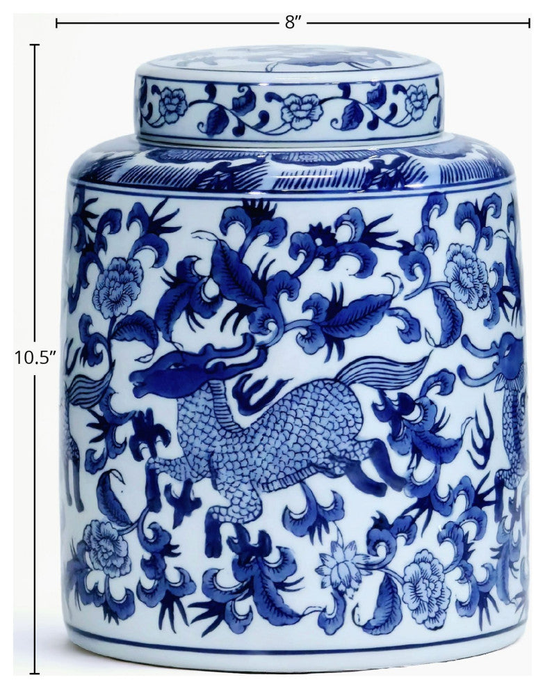 10" Porcelain Ginger Jar with Chinoiserie Deer Design