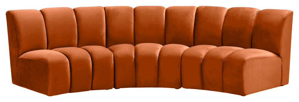 Infinity Channel Tufted Velvet Modular Chair, Cognac, 3 Piece