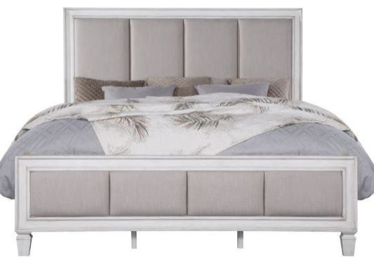 Acme Katia Eastern King Bed, Gray Linen & White Finish