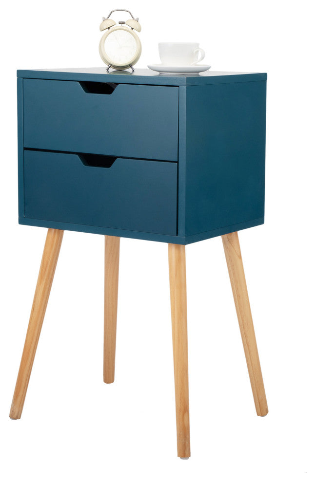 2 Set Wood Nightstand with 2 Sliding Drawers, Navy Blue, 16'' X 12''