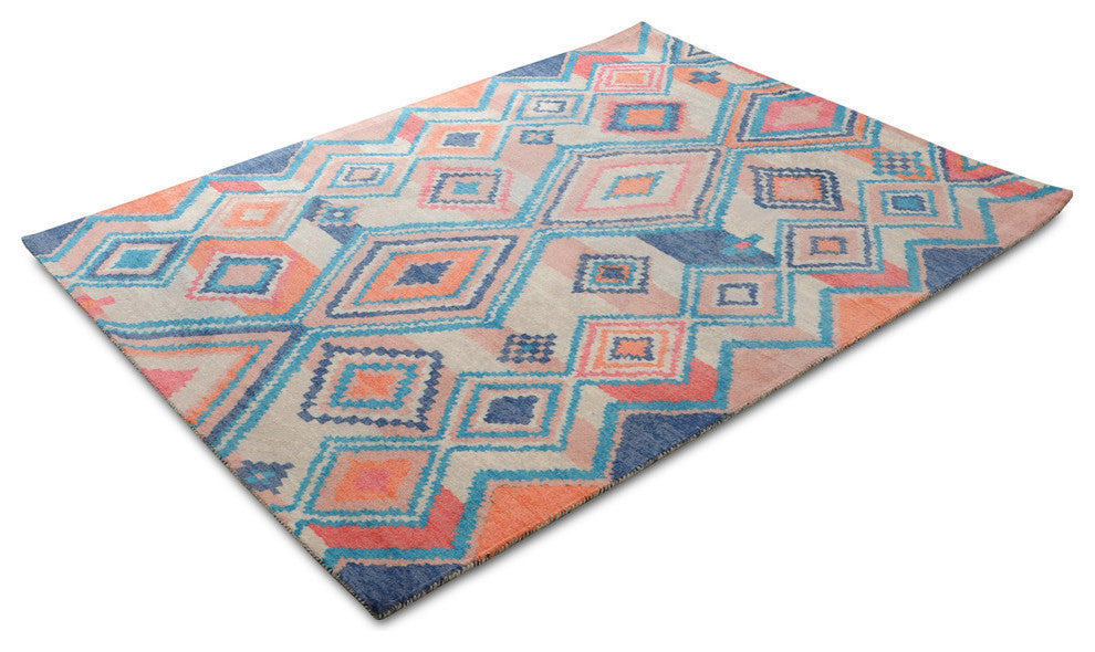 Blue Tangier Bohemian Geometric Area Rug, 5'x7'