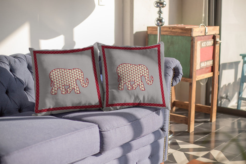 18 Red Gray Elephant Indoor Outdoor Zippered Throw Pillow