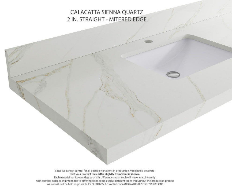 Nashville 36" Center Sink Bath Vanity, White 2" Calacatta Sienna