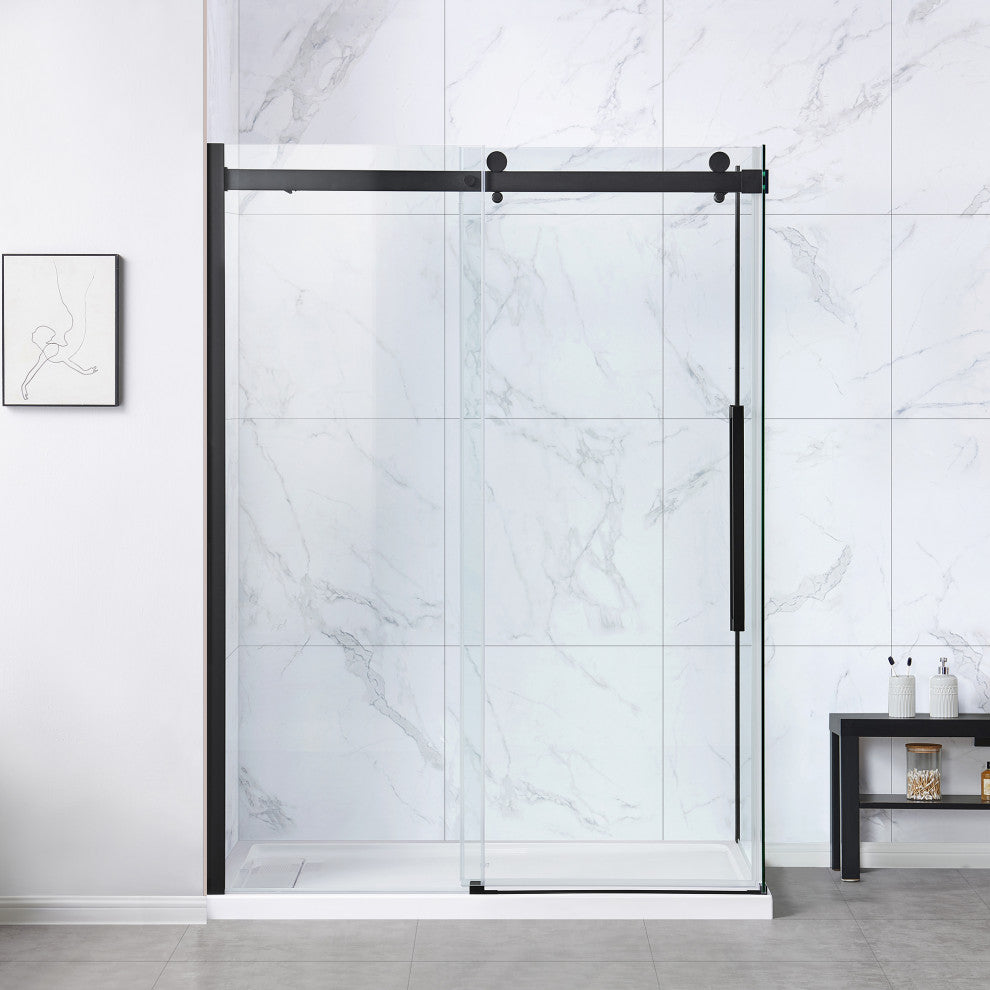 Bel Soft-Close Matte Black 60" Frameless Sliding Soft Close Shower Door
