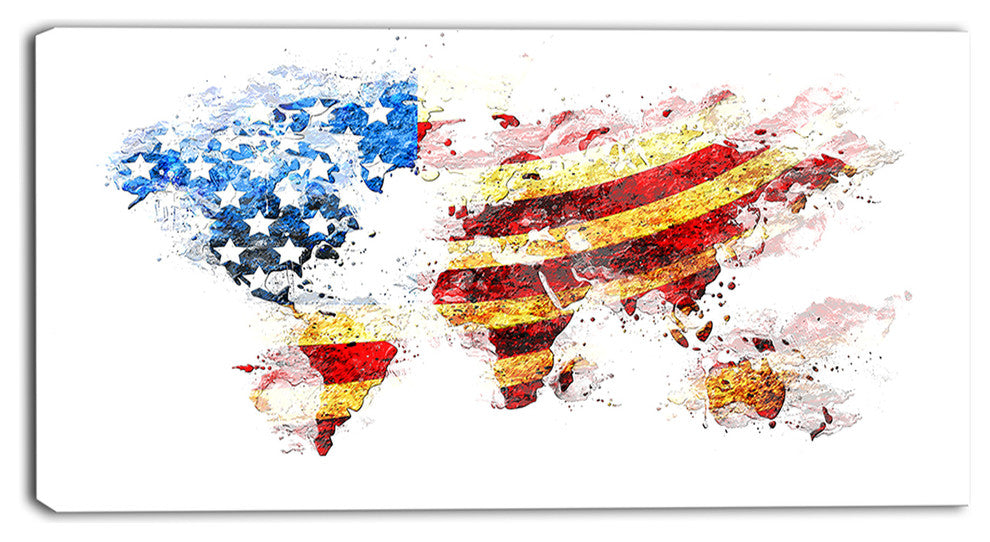 "US Flag Across the Map" Canvas Painting