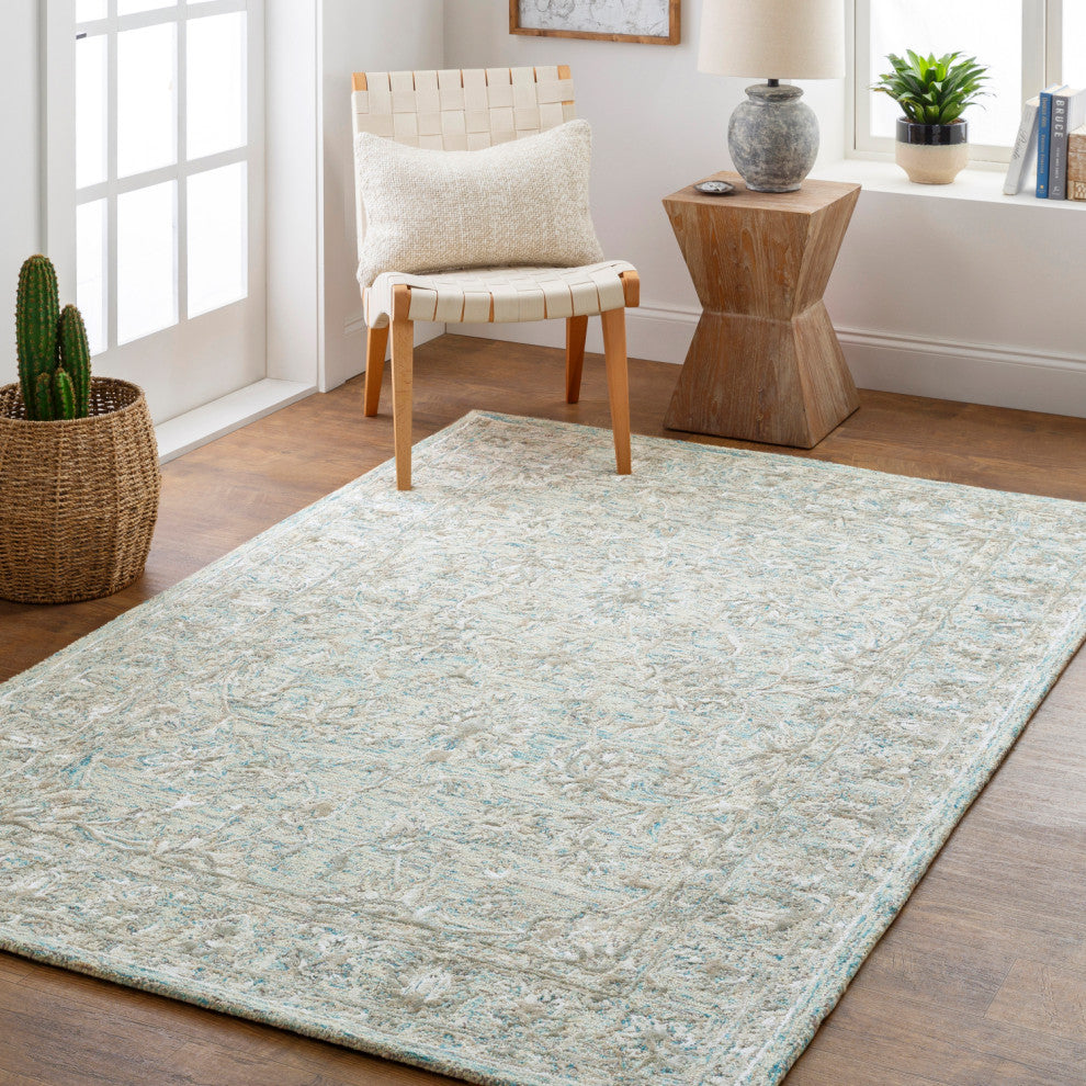 Surya Shelby SBY-1002 7'x9' Rug, Emerald/Light Gray/Dark Brown