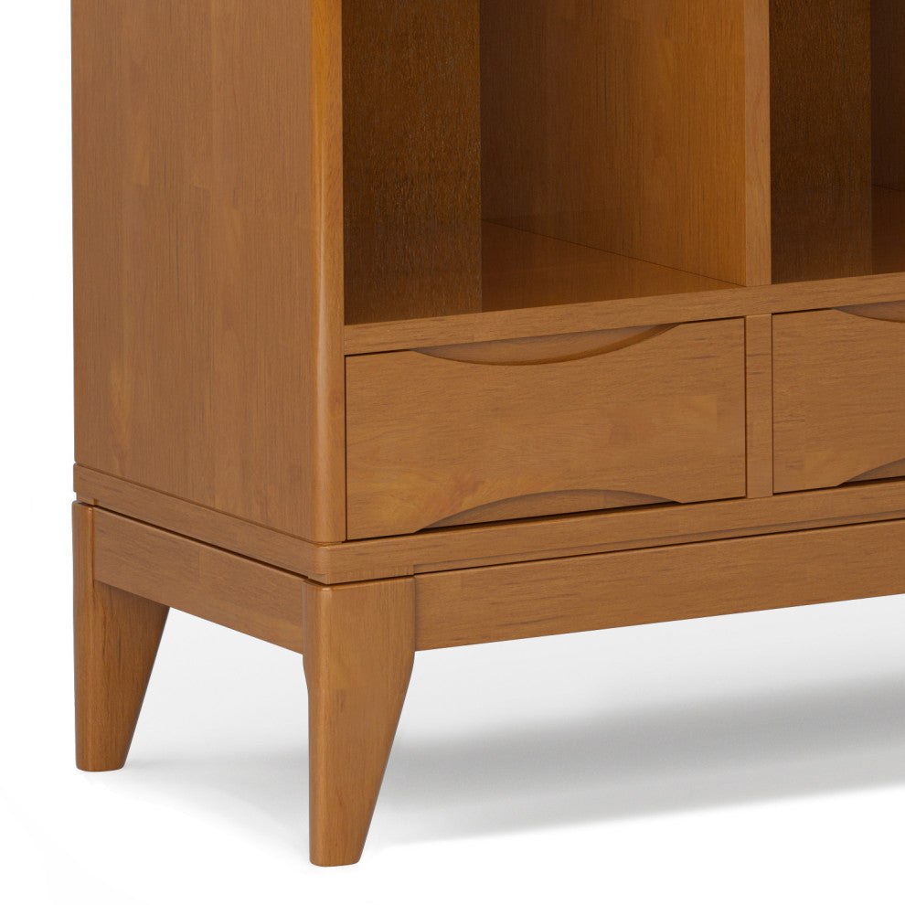 Harper Solid Hardwood Cube Storage With Drawers, Teak Brown, 42"