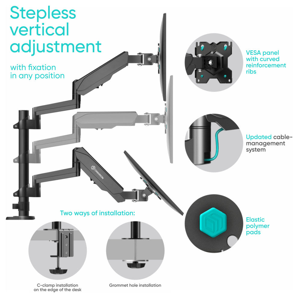 ONKRON Dual Monitor Mount for 13 - 32 Inch Screens up to 17.6 lbs - G140 Black