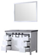 Marsyas 48" White Single Vanity, Gray Quartz Top, White Sink and 44" Mirror