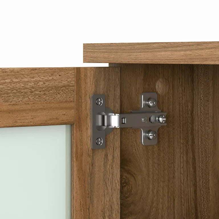 Modern Hutch, Open Shelves & Cabinets With Frosted Glass Doors, Fresh Walnut