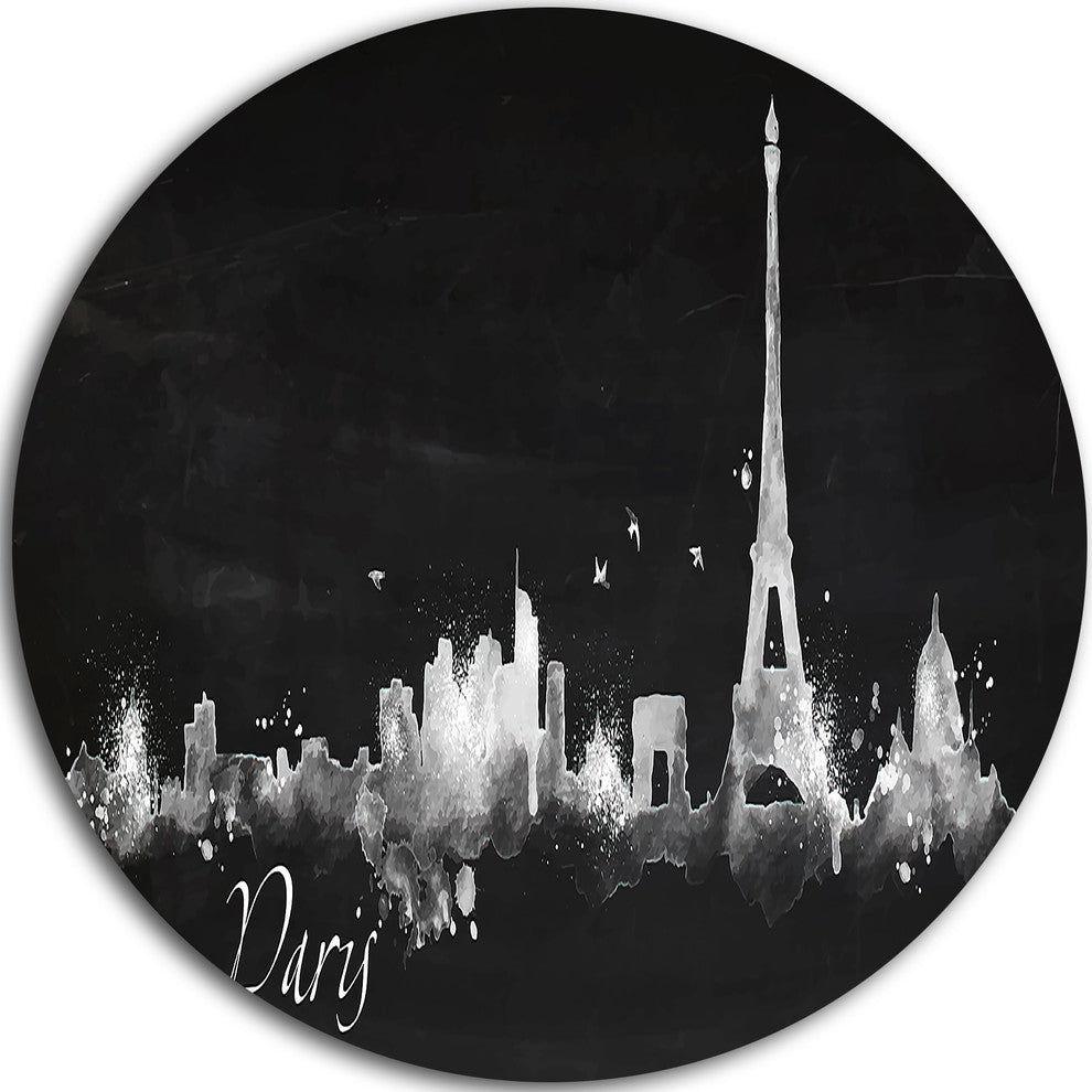 Paris Dark Silhouette, Cityscape Painting Round Wall Art, 11"