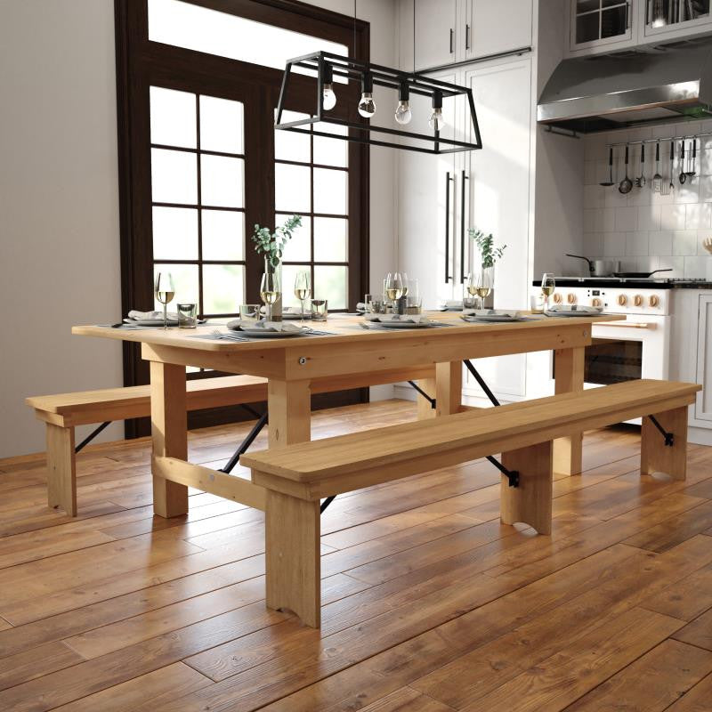 HERCULES Series 8' x 40" Solid Pine Folding Farm Table, Light Natural