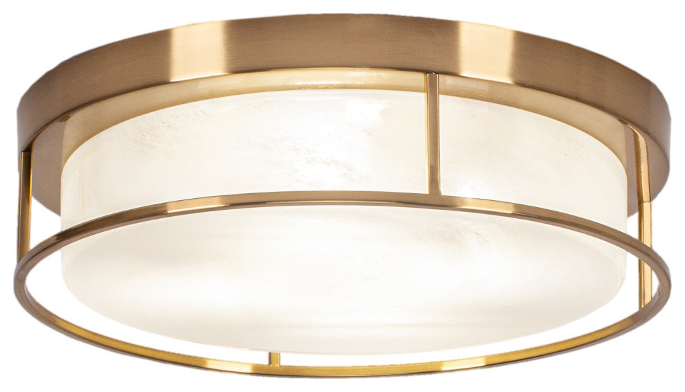 18" 4-Light Flush Mount Light, New Age Brass/White Marble