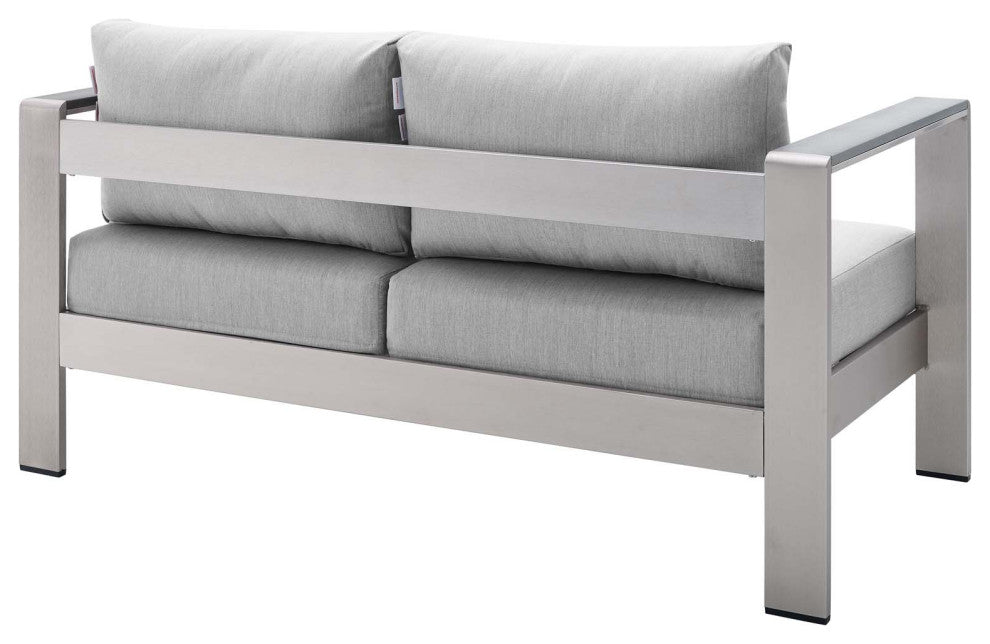 Shore Sunbrella Fabric Outdoor Patio Aluminum 4 Piece Set Silver Gray