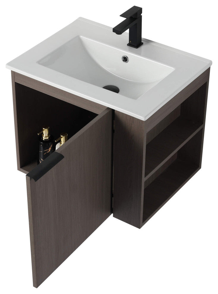 Fine Fixtures Elmridge Modern Bathroom Vanity, Gray Oak, 24", Right Hand