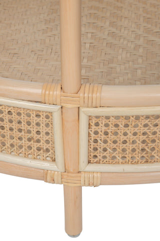Rattan Cane Round 2-Tier Shelf Coffee Table Glass Top