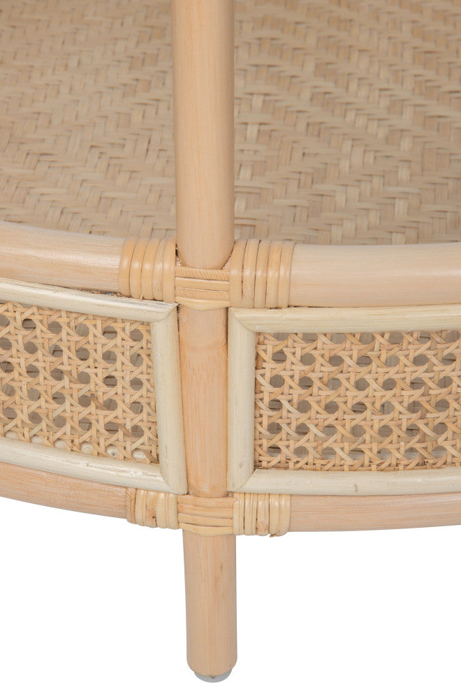 Rattan Cane Round 2-Tier Shelf Coffee Table Glass Top
