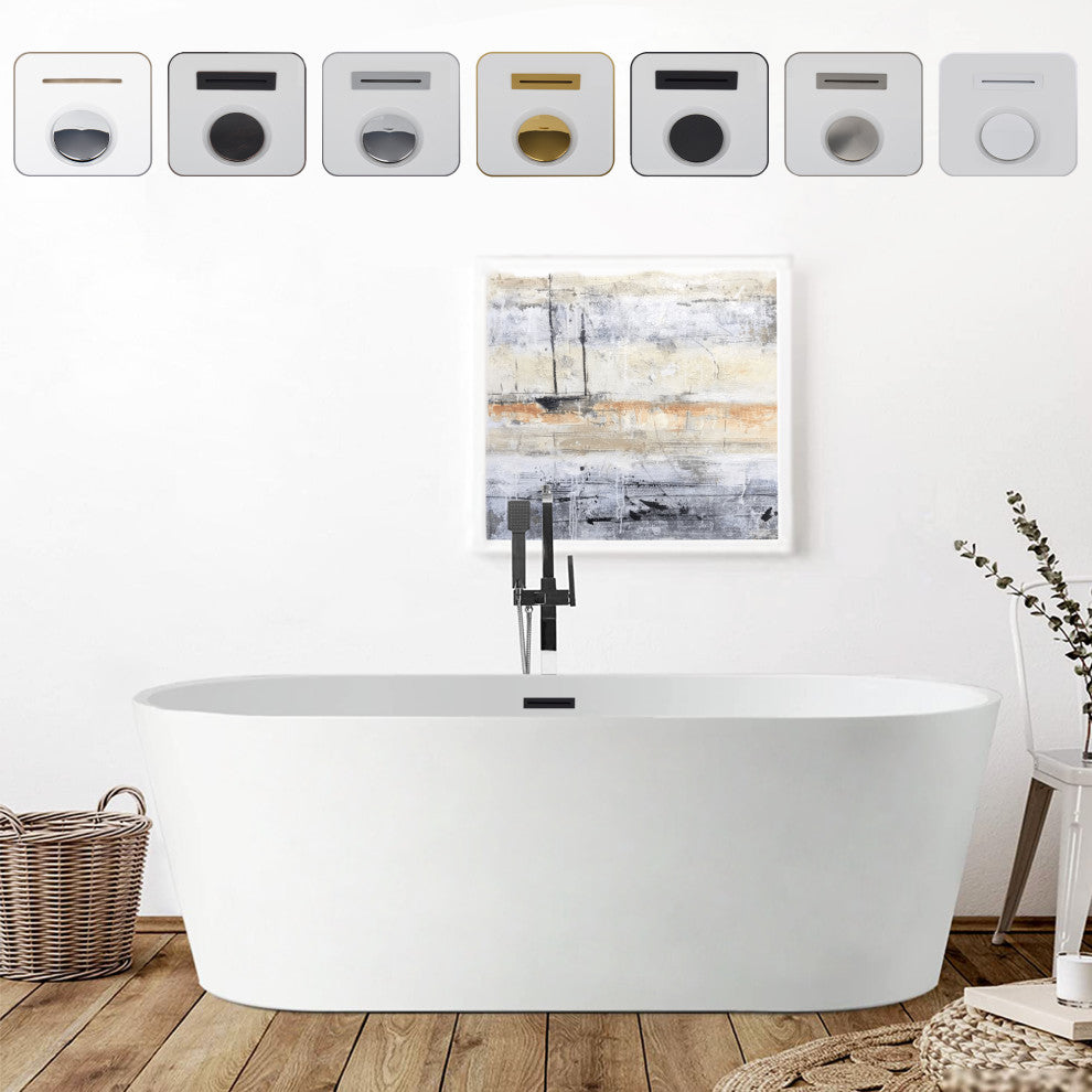 Freestanding Acrylic Bathtub, White/Matte Black, 59"