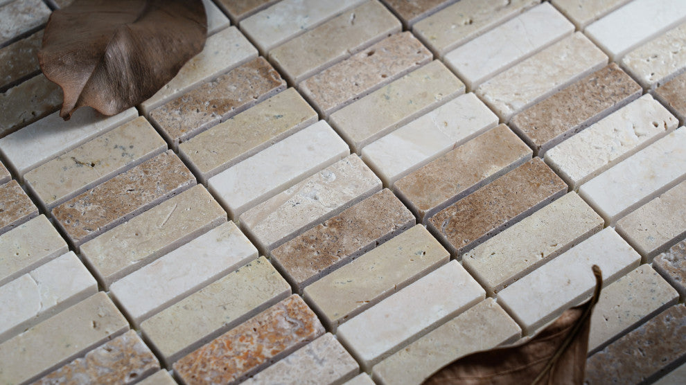 12"x12" Marble Mosaic Tile, Nevada Collection, Loaf, Brick Polished, Set of 5
