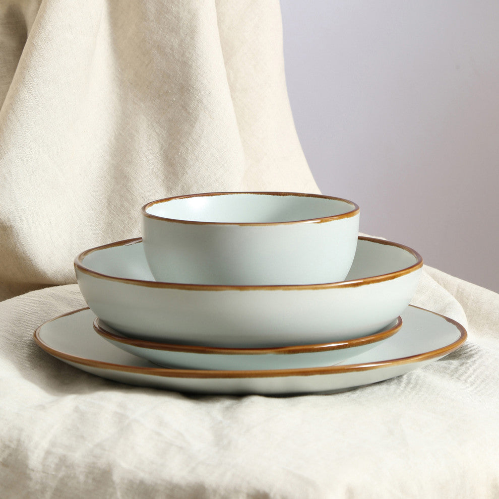 Stone Lain Brasa Stoneware 16 Piece Dinnerware Set, Light Green
