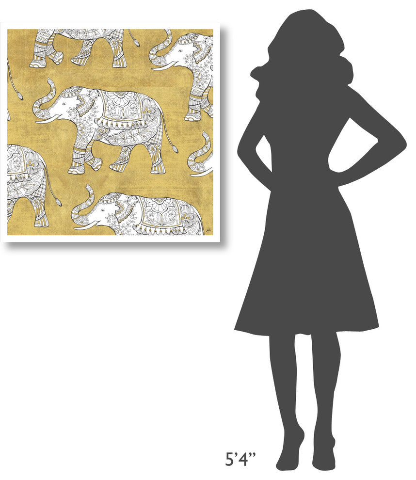 "Color my World Elephant Pattern Gold" Paper Print by Daphne Brissonnet, 32"x32"