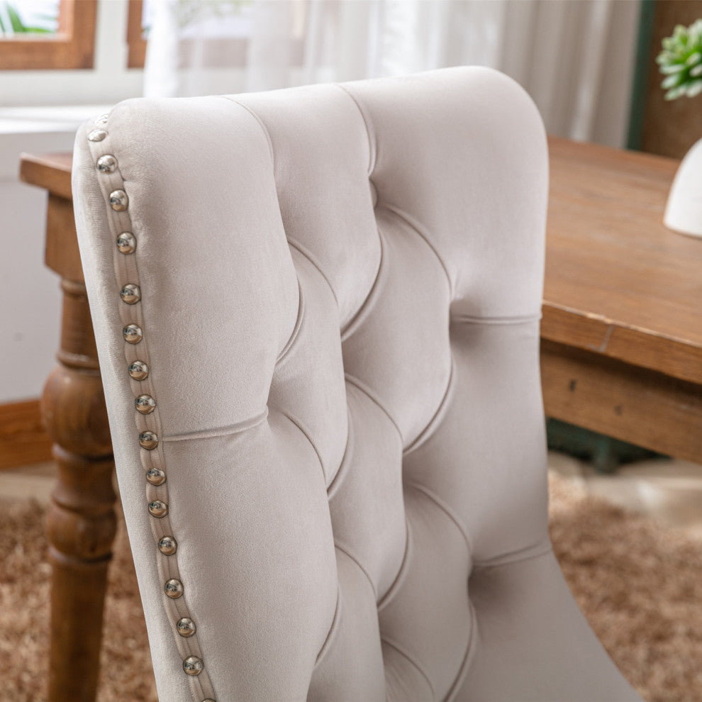 Gewnee Chair with Wood Legs Nailhead Trim 2-Pcs Set