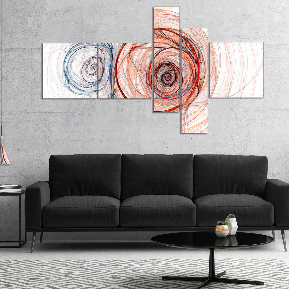 Brown Blue Fractal Illustration, Abstract Canvas Art Print, 60"x32", 5 panels