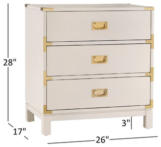 Loretta Gold finish Wood 3-Drawer Nightstand, White