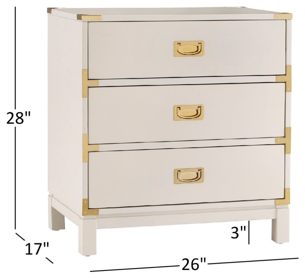 Loretta Gold finish Wood 3-Drawer Nightstand, White