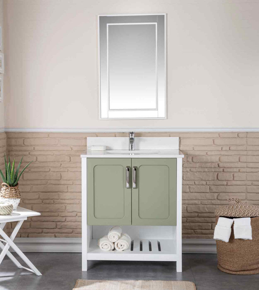 Florin Collection 30" Bathroom Vanity With Sink, Mirror, Countertop, Green
