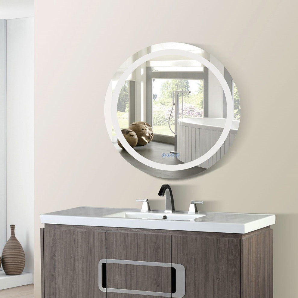 36" Round Led Bordered Illuminated Mirror