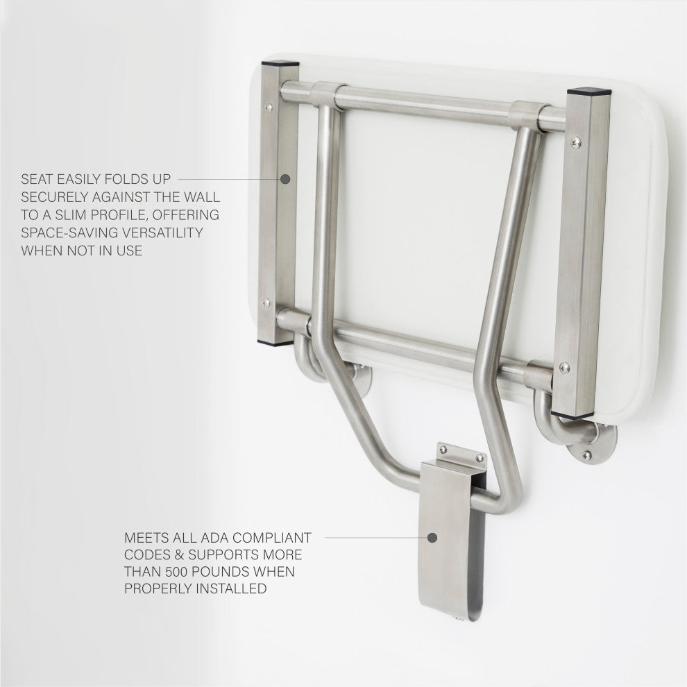 Padded Folding Wall Mount Shower Seat Bench, White, 18