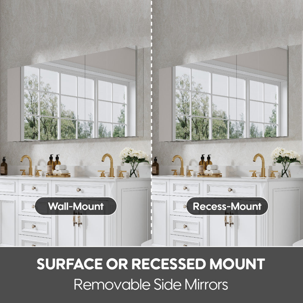 Recessed/Surface Mount Bathroom Medicine Cabinet, Reverse Installation, 64"x30"-