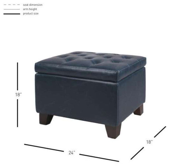 Julian Rectangular Bonded Leather Storage Ottoman, Vintage Blue