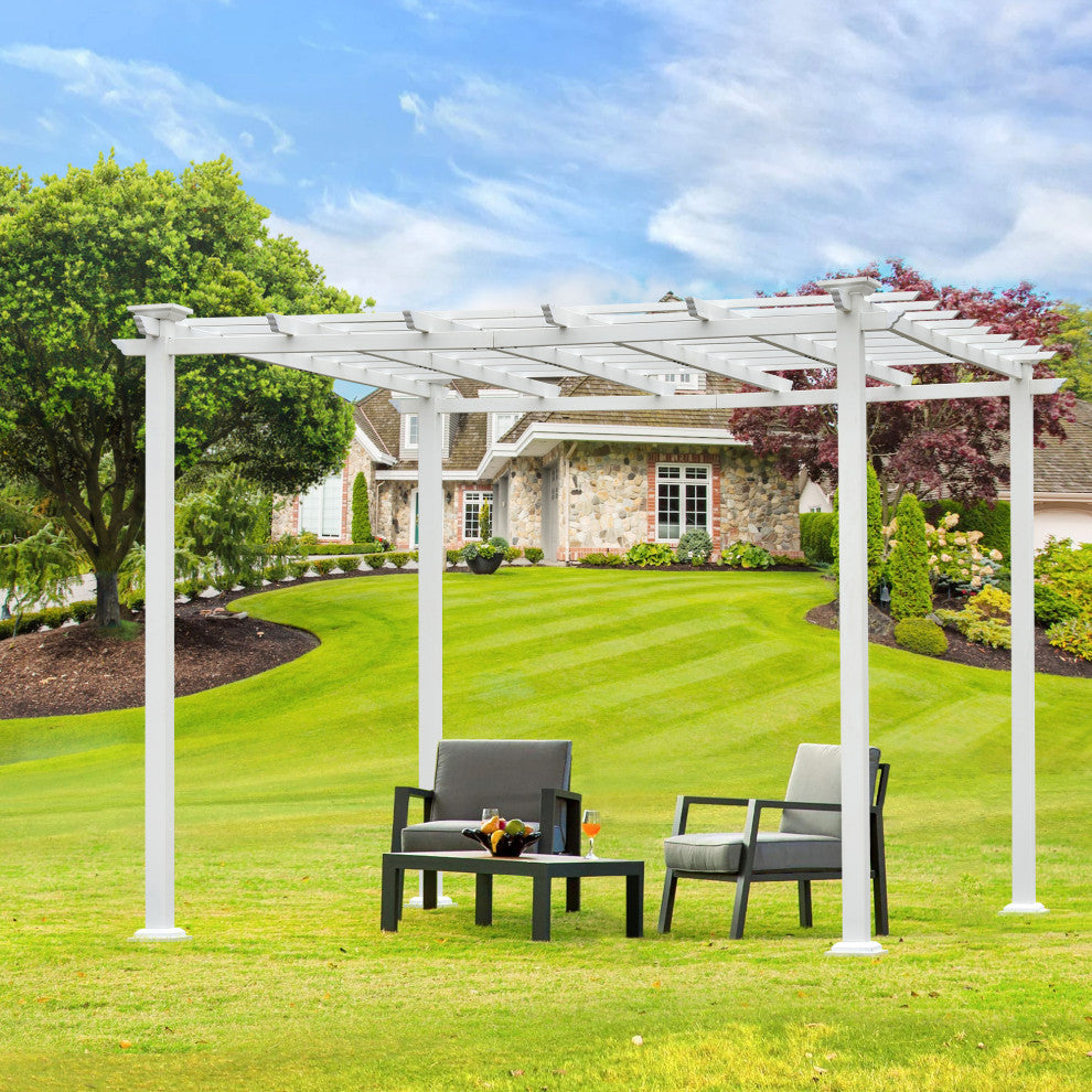 10'x10' Iron Frame Outdoor Patio White Pergola Gazebo