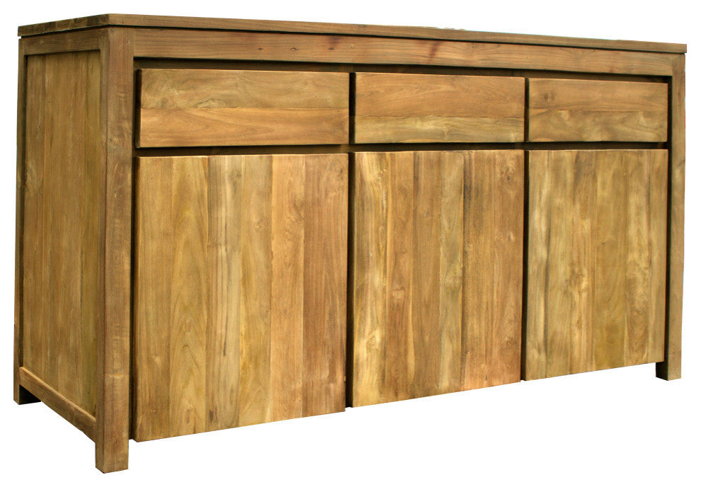 Recycled Teak Wood Valencia Bathroom Linen Cabinet With 3 Doors/3 Drawers