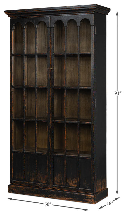 Edgar Allan Glass Doors Curio Bookcase Black