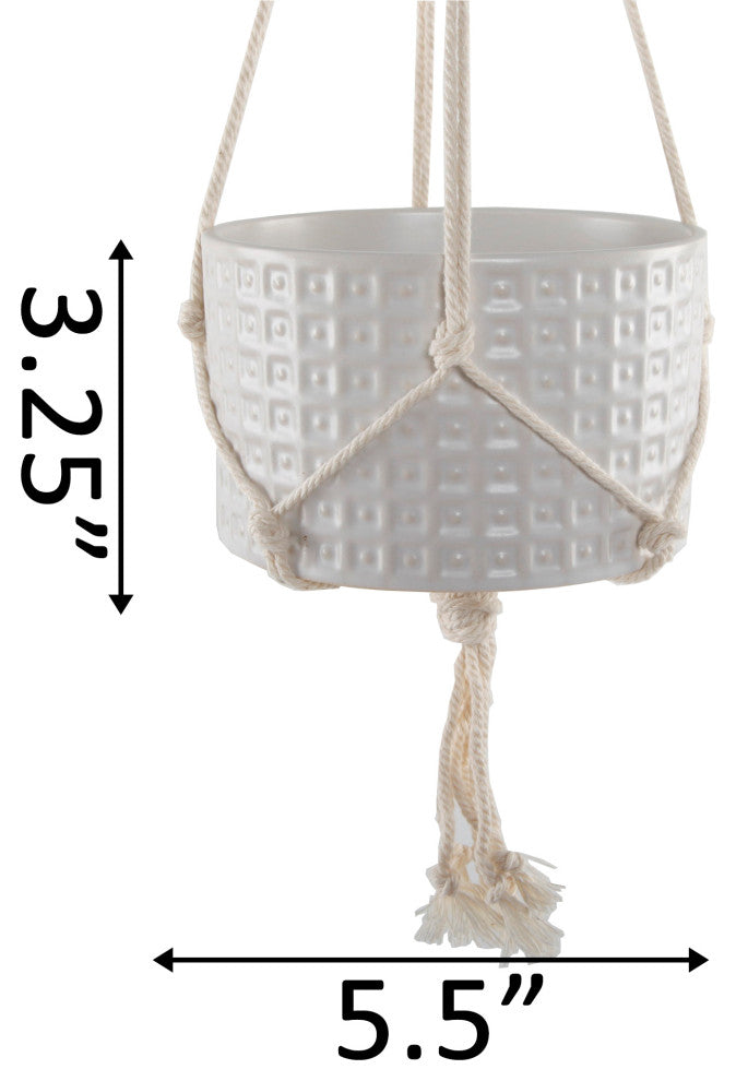 5" Gladiator Ceramic With Macrame,Matte White