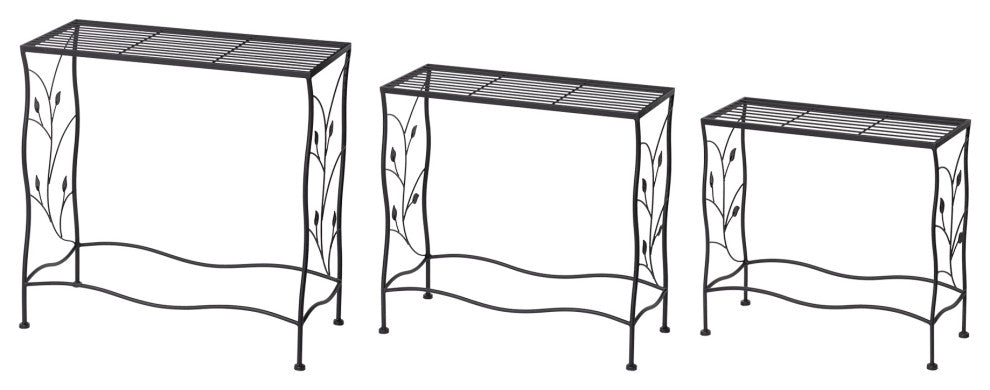Rectangular Nesting Black Metal Plant Stand, Set of 3