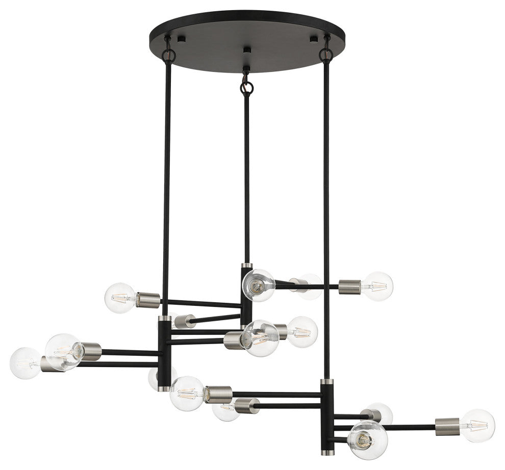 15 Light Black Extra Large Chandelier, Brushed Nickel Accents