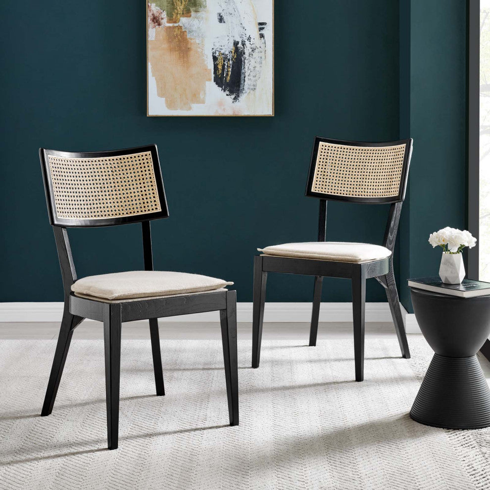 Caledonia Wood Dining Chair Set of 2, Black Beige