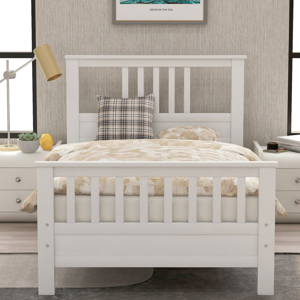 Gewnee Wood Platform Bed with Headboard and Footboard, Twinï¼ŒIn White