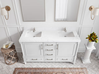 Aberdeen 60 Double Bathroom Vanity in White 2" Calacatta Gold