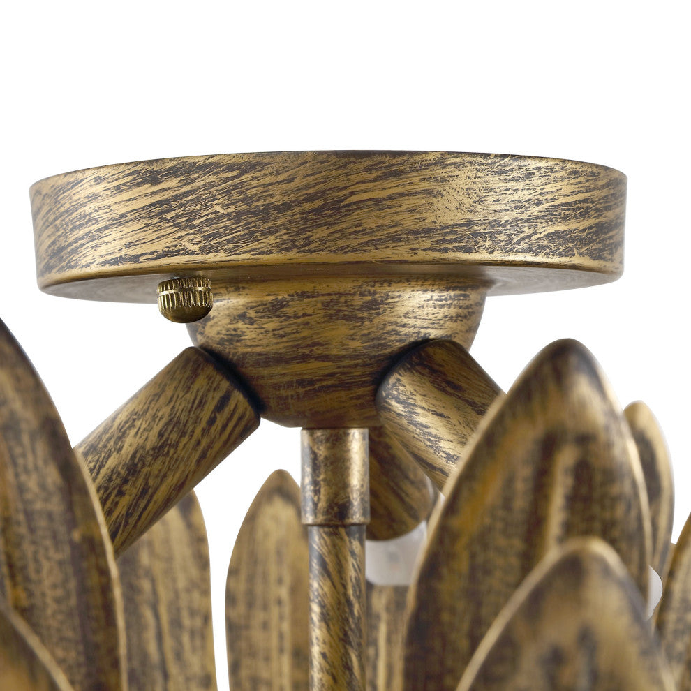 15" 3-Light Antique Gold Leaf Semi-Flush Mount Ceiling Light