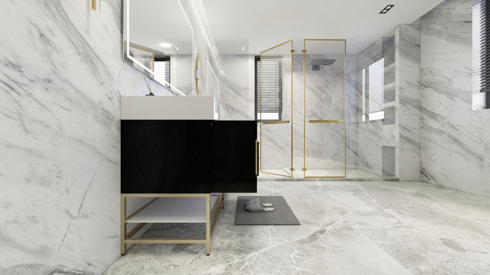 Madison 60" Free Standing Single Sink Vanity with Reinforced Acrylic Sink, High Gloss Black