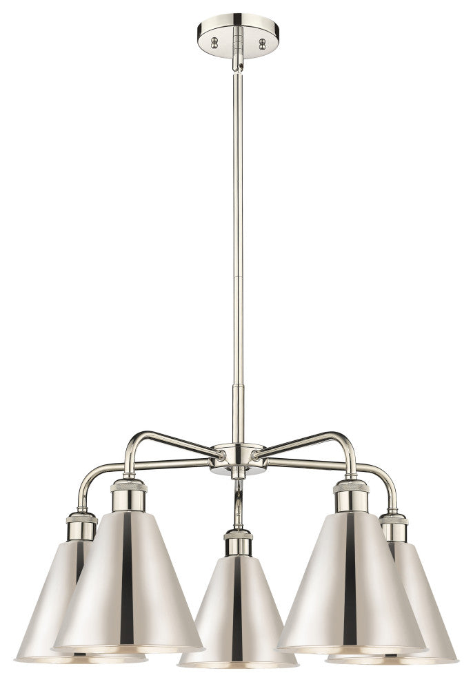 Ballston Cone 5-Light 26" Stem Chandelier, Polished Nickel