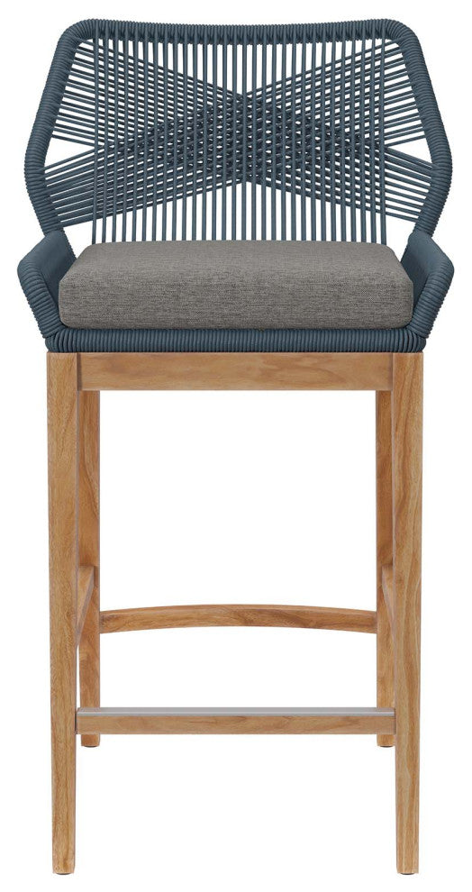 Wellspring Outdoor Patio Teak Wood Bar Stool, Blue Graphite