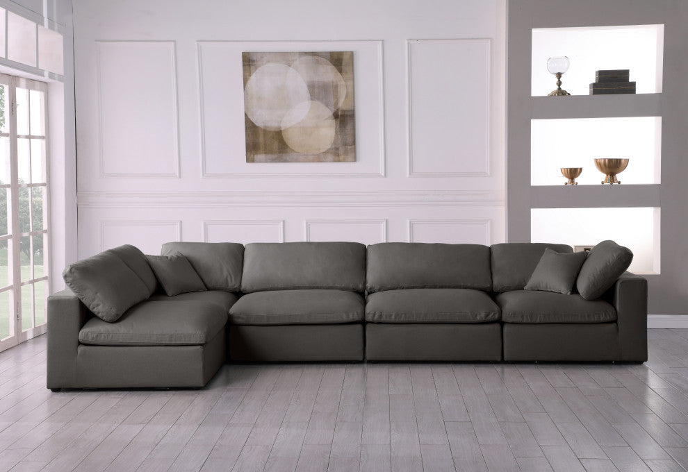 Plush Velvet / Down Standard Comfort L-Shaped Modular Sectional, Gray, 5-Piece: 3 Armless Chair, 2 Corner Chair